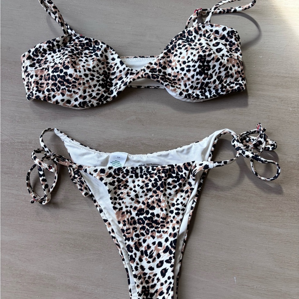 aerie Leopard Print Bikini Set - Black, Brown, Cream